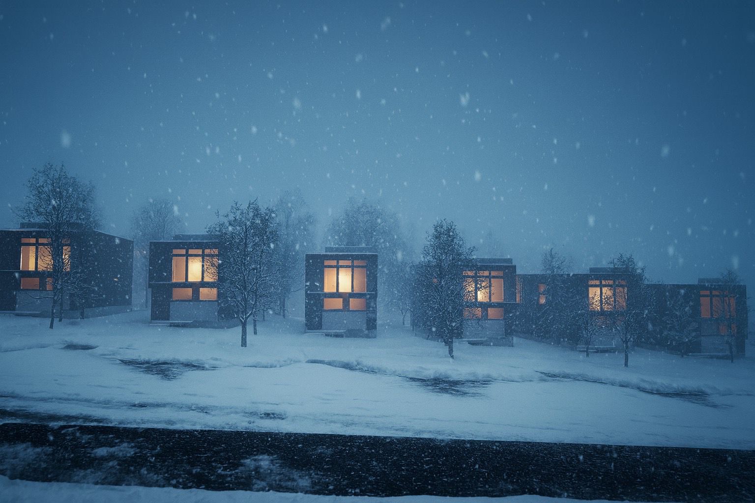 Aspen Leaf chalets at dusk, Annupuri, Niseko
