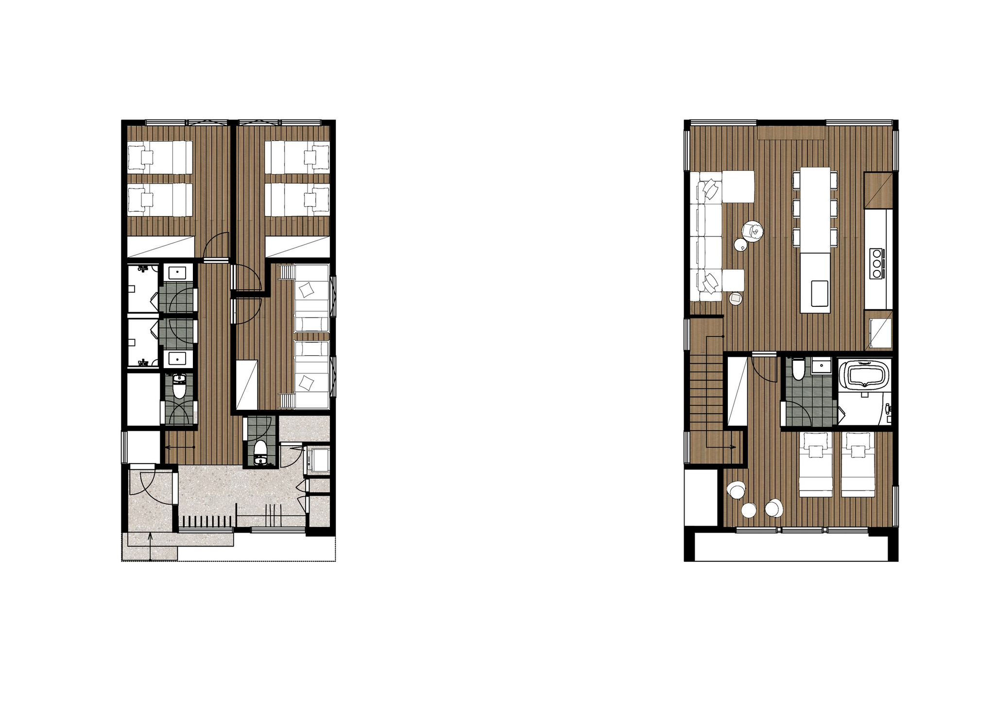 Aspen Leaf floor plans — ground floor and upper floor